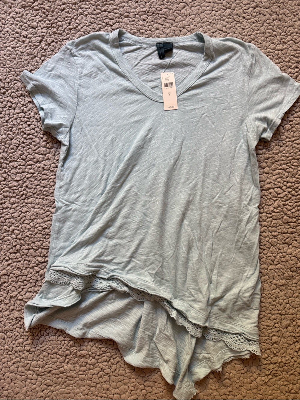 Anthropologie Light Blue Lace-Hem V-Neck Top - Women - Picture 2 of 5